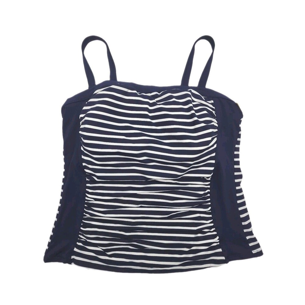 Lands End Swim Top Tankini Blue White Stripe Bandeau Women Sz 18D Padded NEW
